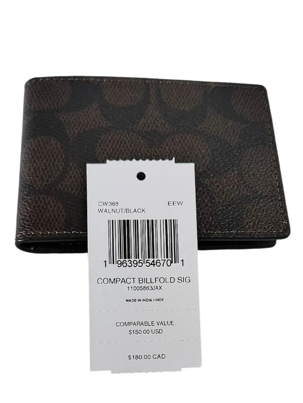💼 NWT Men's Coach Walnut Brown Signature Compact Billfold Credit Card ID Wallet